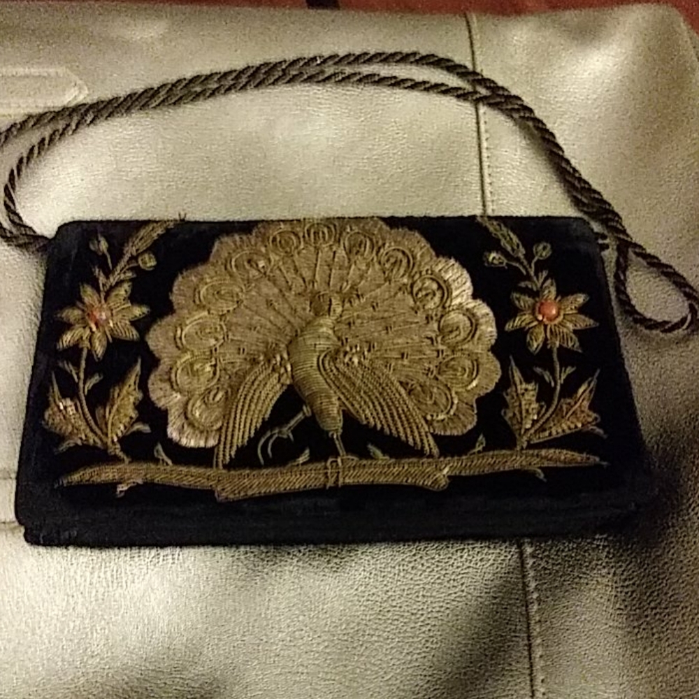 Vintage Velvet Embroidered Clutch Purse